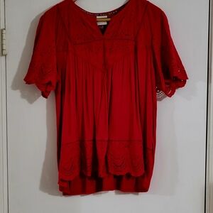 Knox Rose Red Eyelet Flutter Sleeve Blouse